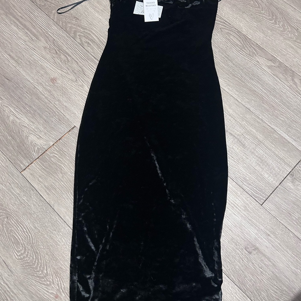 Revamped Black Velvet Lace-Trim Maxi Dress